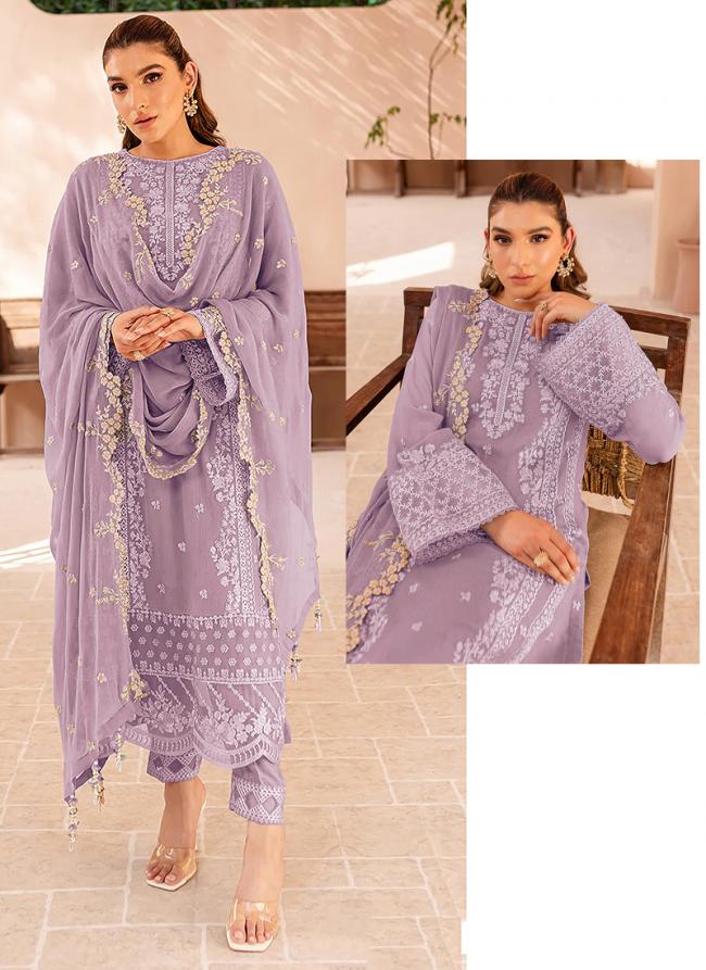 Georgette Lilac Eid Wear Embroidery Work Pakistani Suit